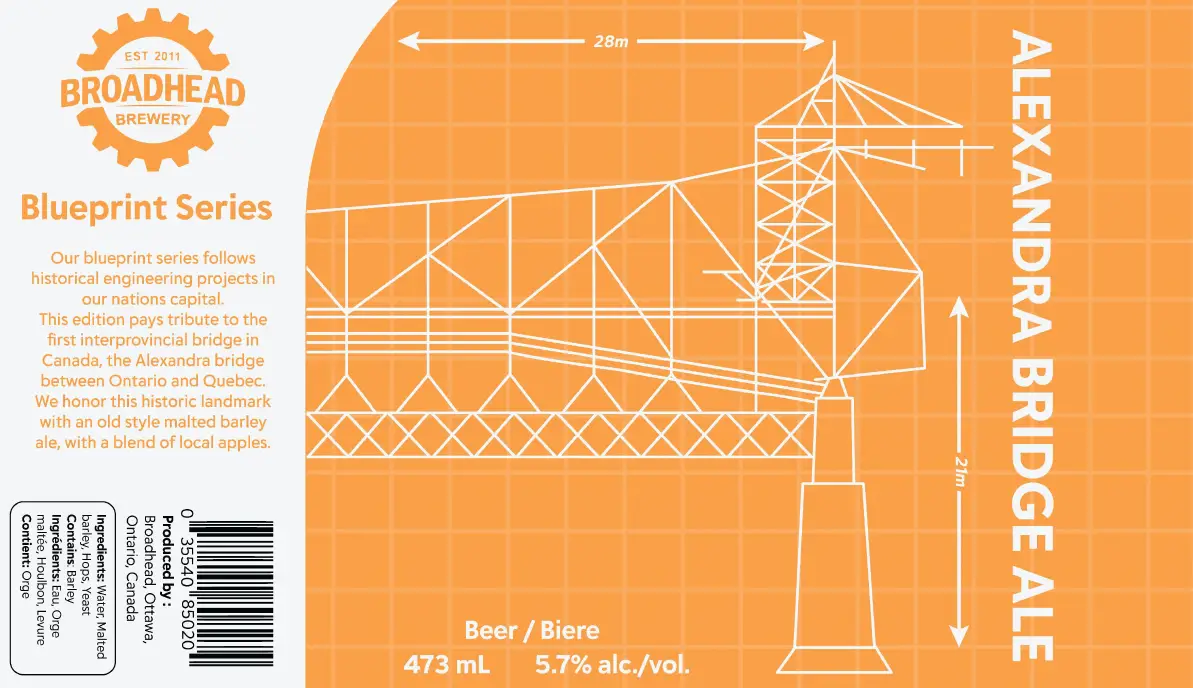 Alexanda Bridge Ale design, Orange with large schematic