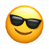 Smiling yellow emoji face wearing black sunglasses.