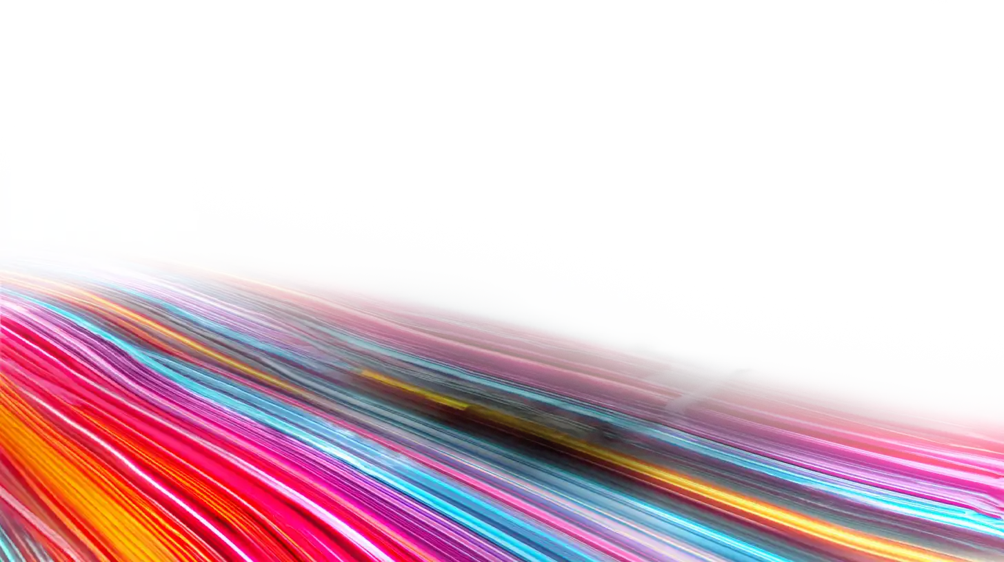 Colorful light streaks in red, blue, purple, and yellow flowing horizontally across a white background.