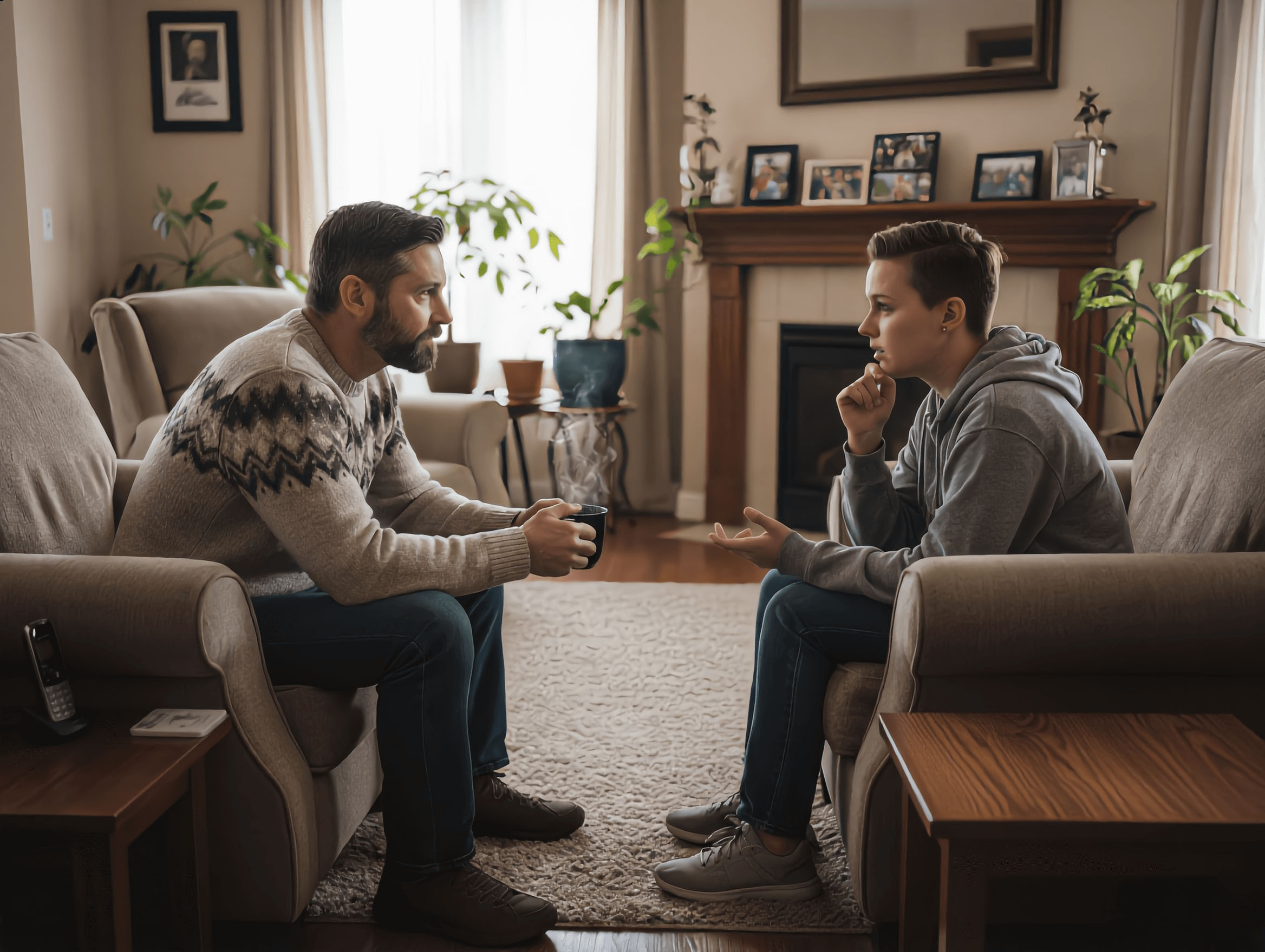 A peer support specialist talks to a veteran in need of support.