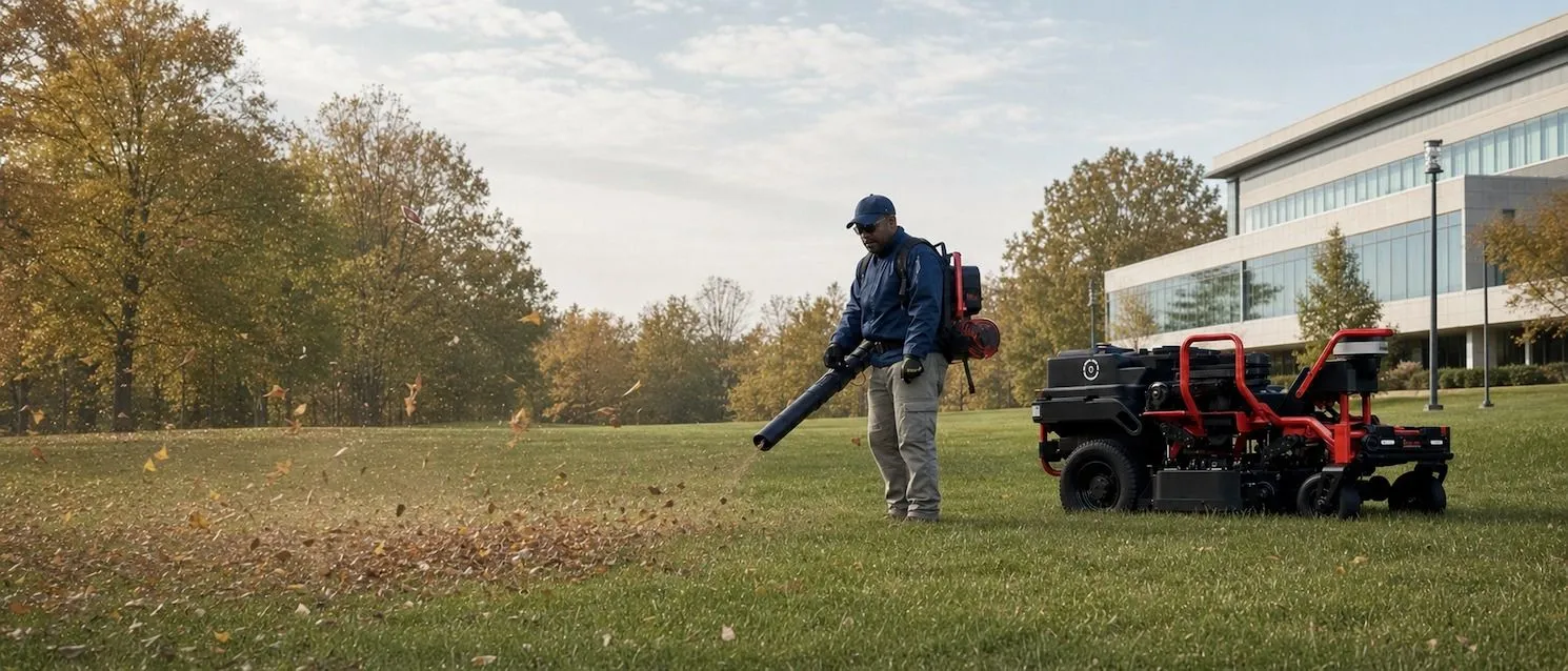 Landscaper maintaining a manicured lawn