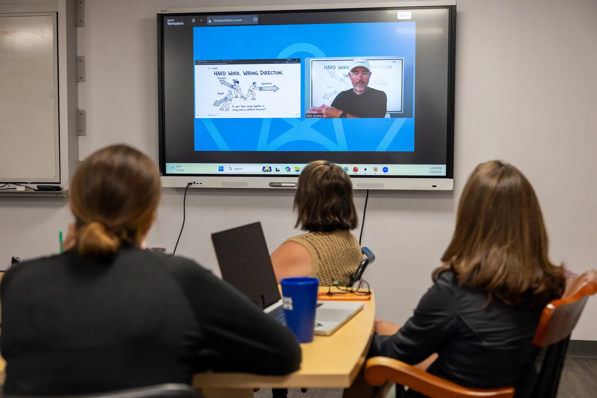 A leadership team watching Mark Bradley teach a live Accelerator session
