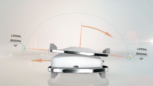 Cervical disc prosthesis annotated with ten degrees of lateral bending in each direction