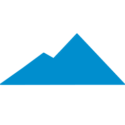 Blue stylized mountain with one peak higher than the other on a black background.