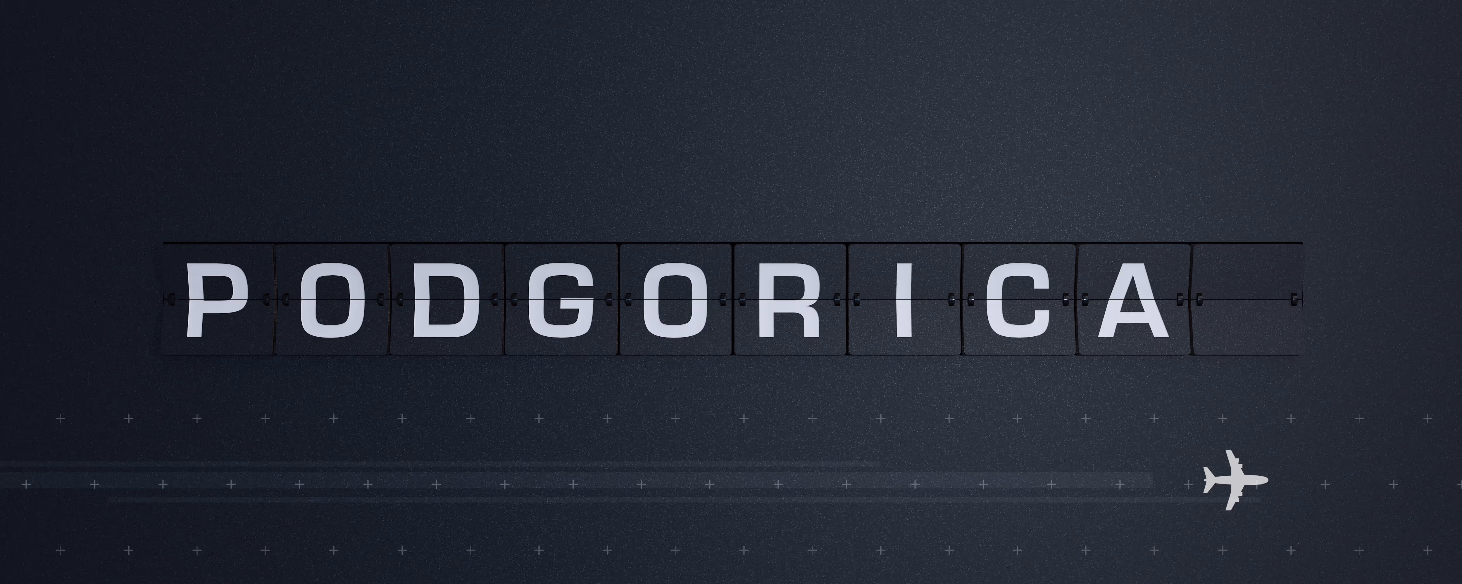 Split-flap departure board displaying Podgorica, representing Montenegro’s aviation expansion in 2026.