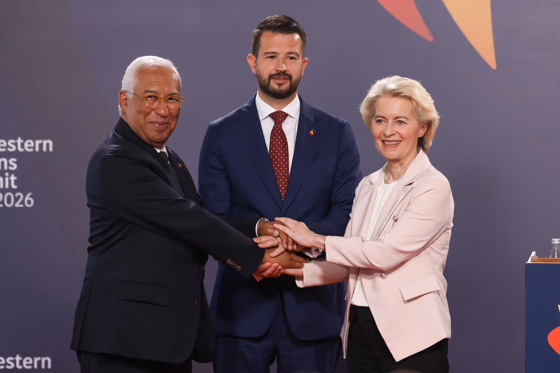 European Council President Costa, President Milatović of Montenegro and Commission President von der Leyen at the EU–Western Balkans Summit, Tivat, 5 June 2026 
