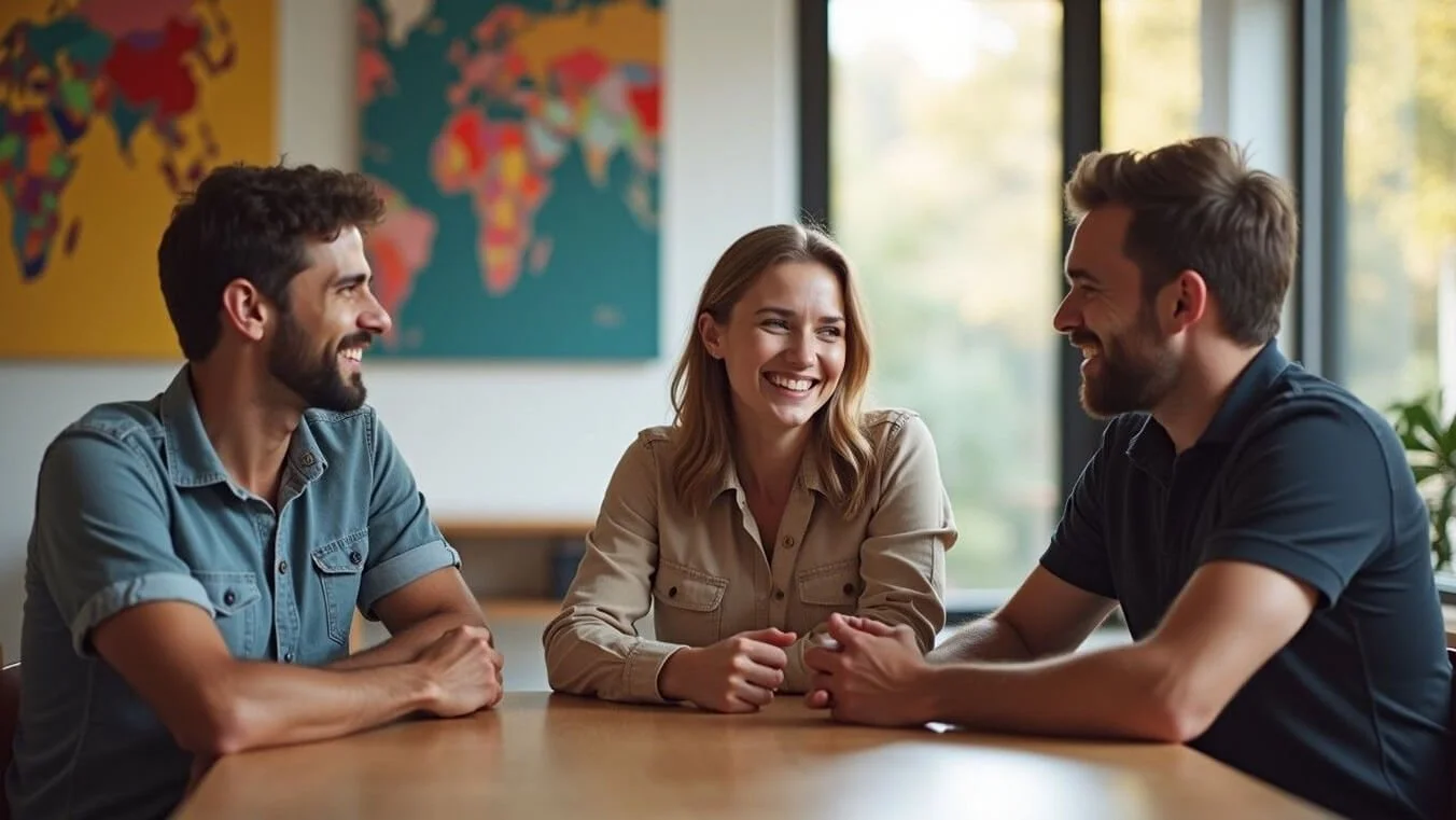 Young Australian veterans discussing DVA compensation and support options together.
