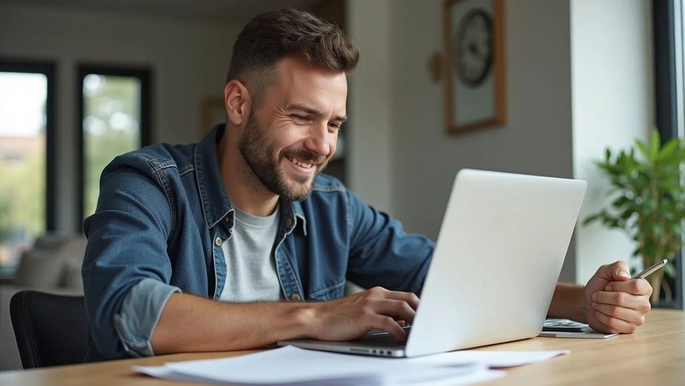 Young Australian veteran successfully completing DVA sleep apnoea claim application online at home.
