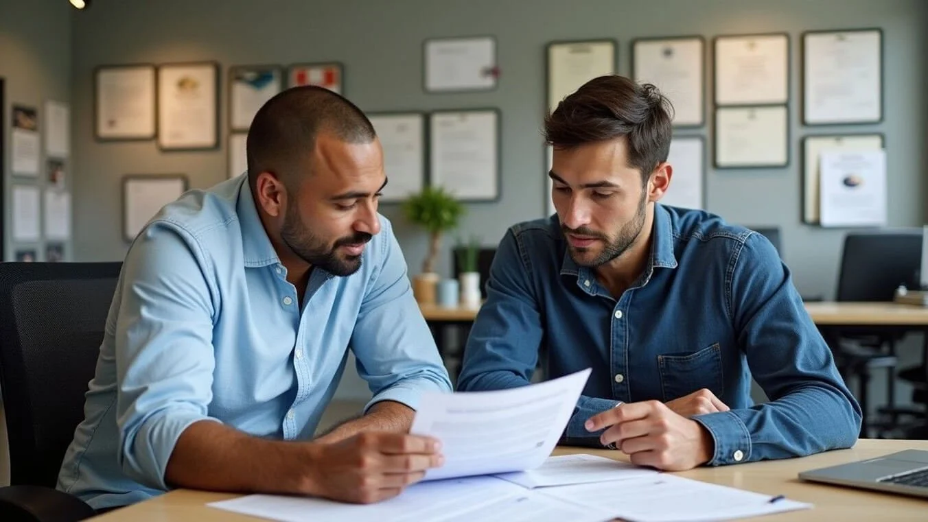 Young veteran receiving professional assistance with DVA adjustment disorder claim documentation.