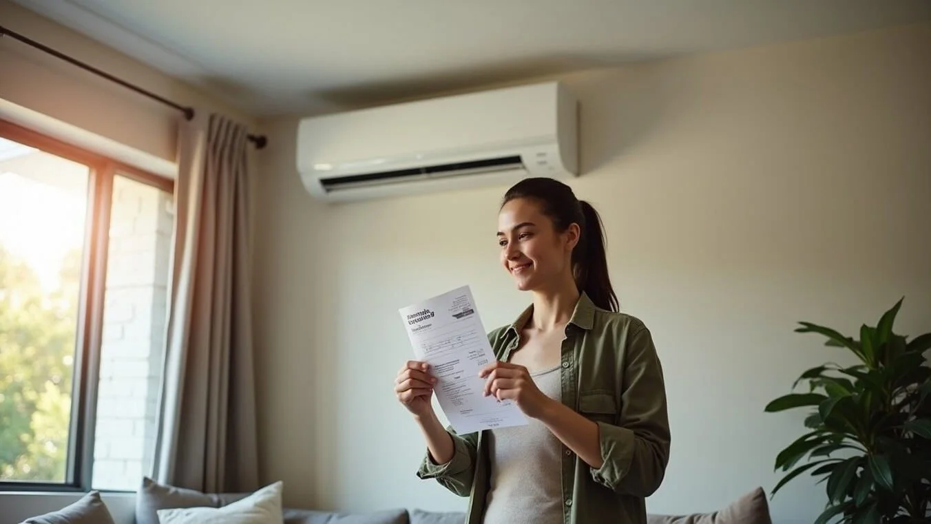 Female veteran reviewing reduced electricity bill with DVA Gold Card rebates in Queensland home.