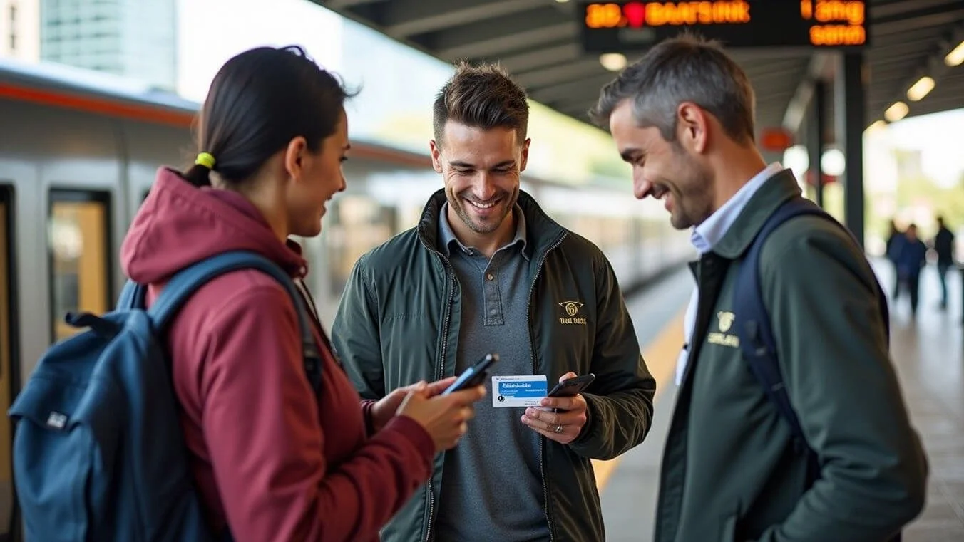 Young veterans using TPI travel cards at Queensland Translink station.