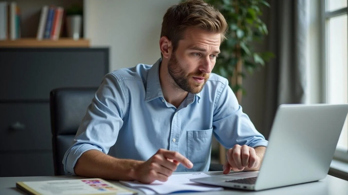 Veteran reviewing a step-by-step guide to the DVA mental health claim process under MRCA on a laptop.