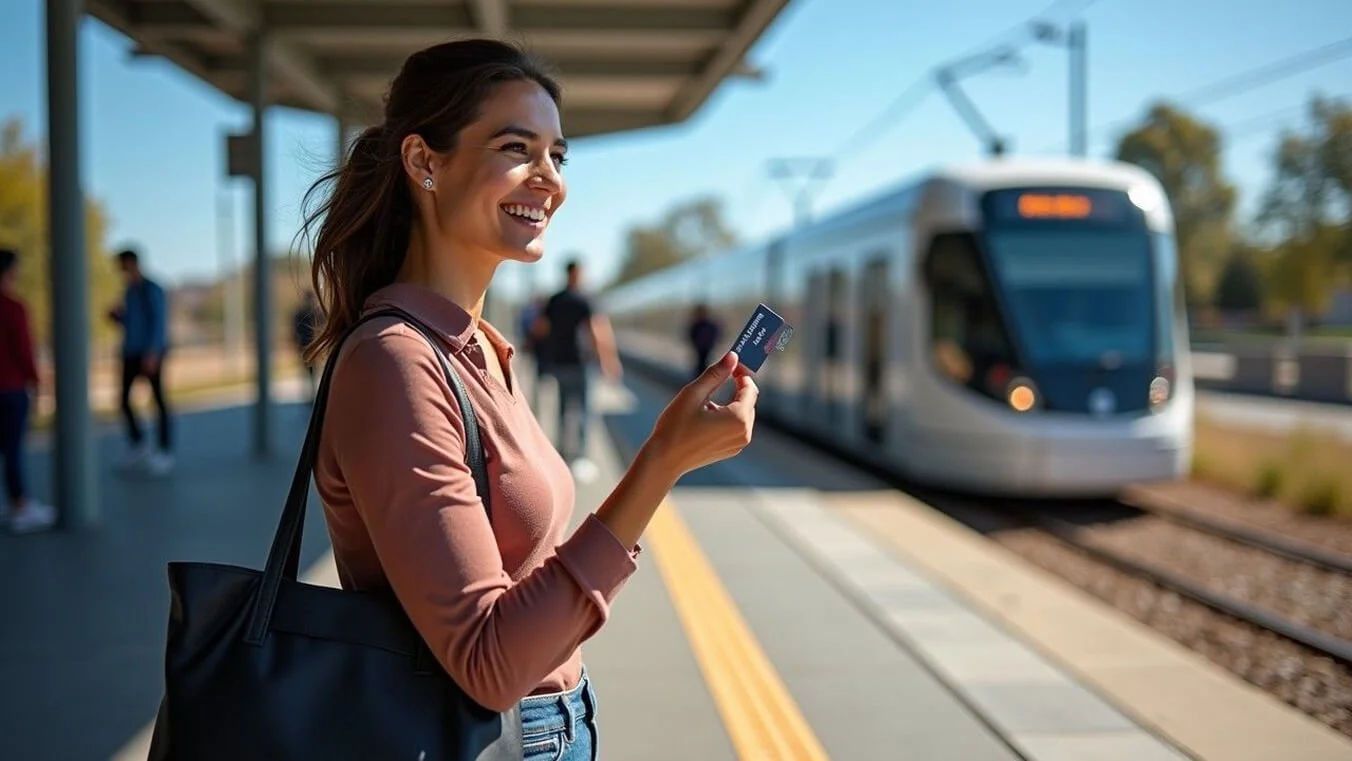 Veteran using MyWay+ card for discounted transport on Canberra light rail.