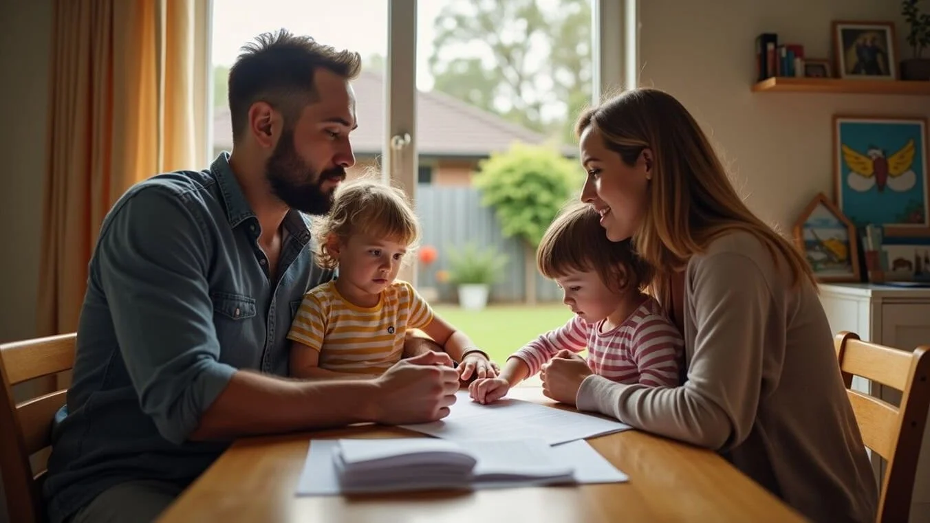 Australian veteran family reviewing DVA depression compensation options together.