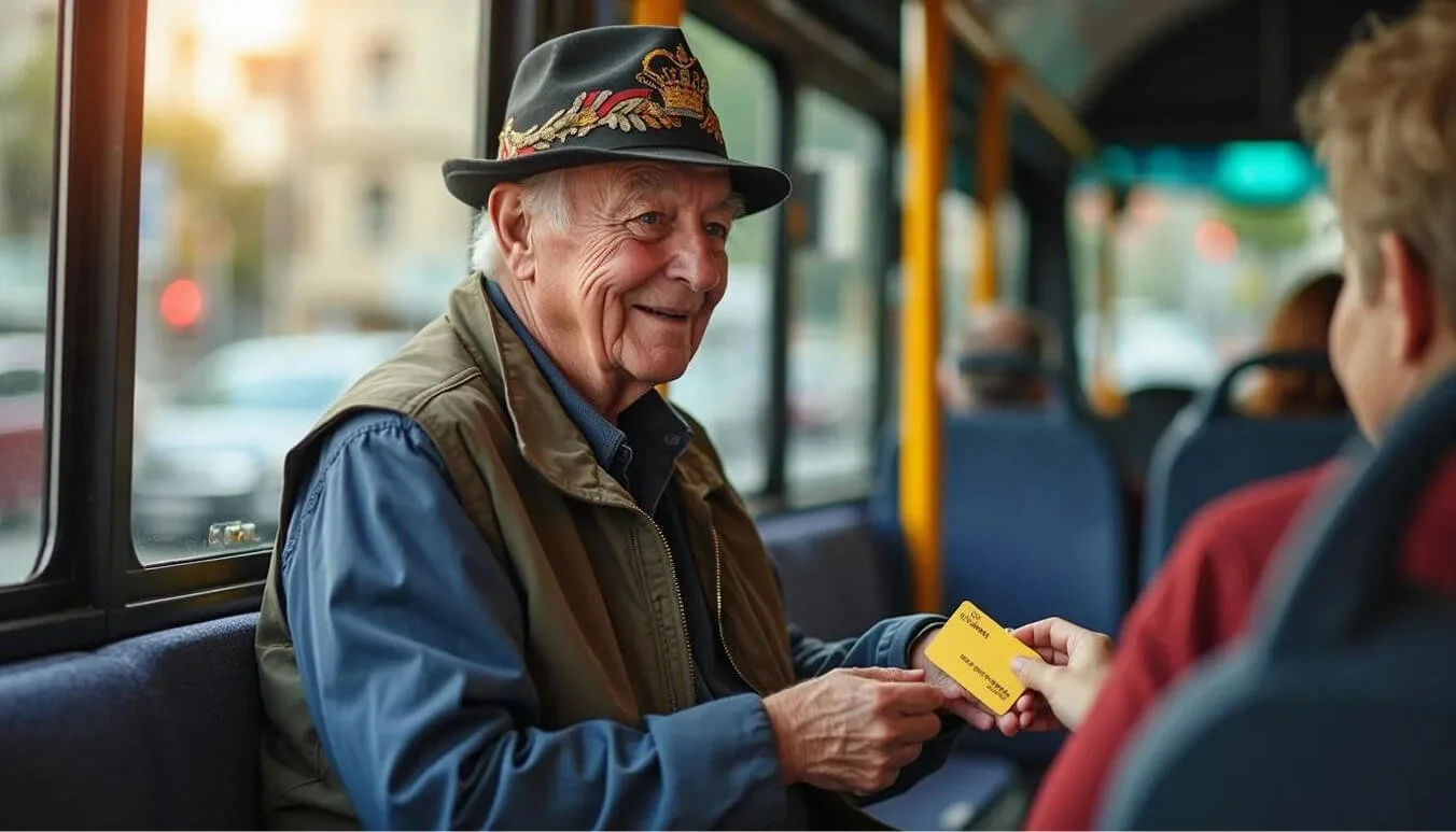 Veteran using TPI Gold Card to access free public transport in an Australian city.