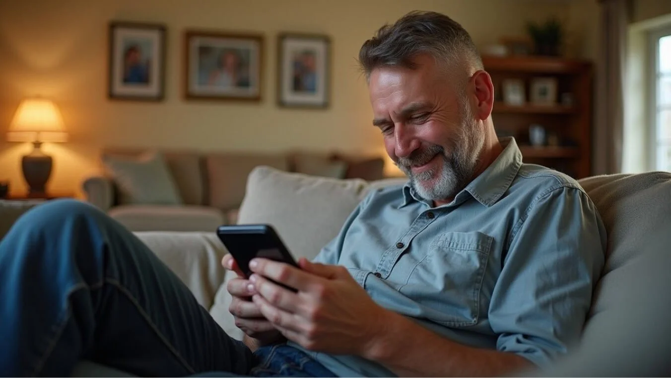 Veteran checking new pension rates on payday and feeling relieved.