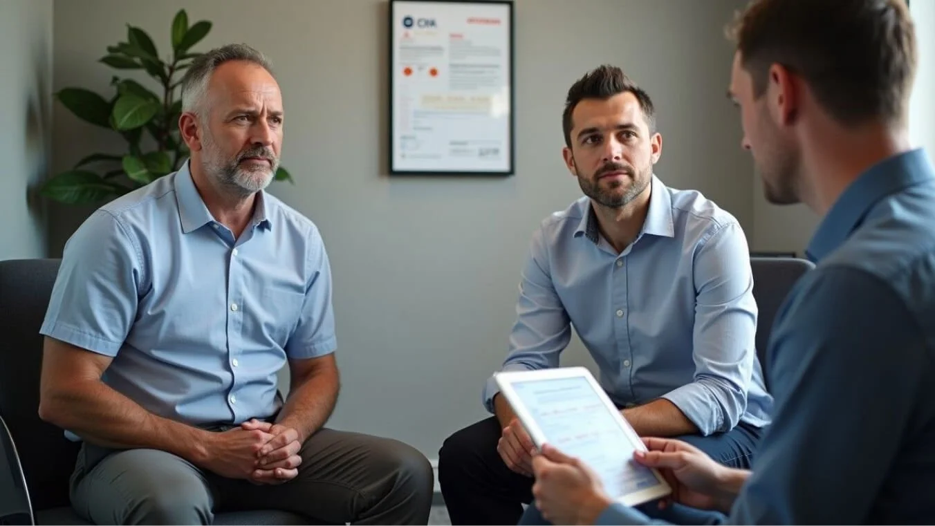 Veterans consulting with a professional about pension benefits.