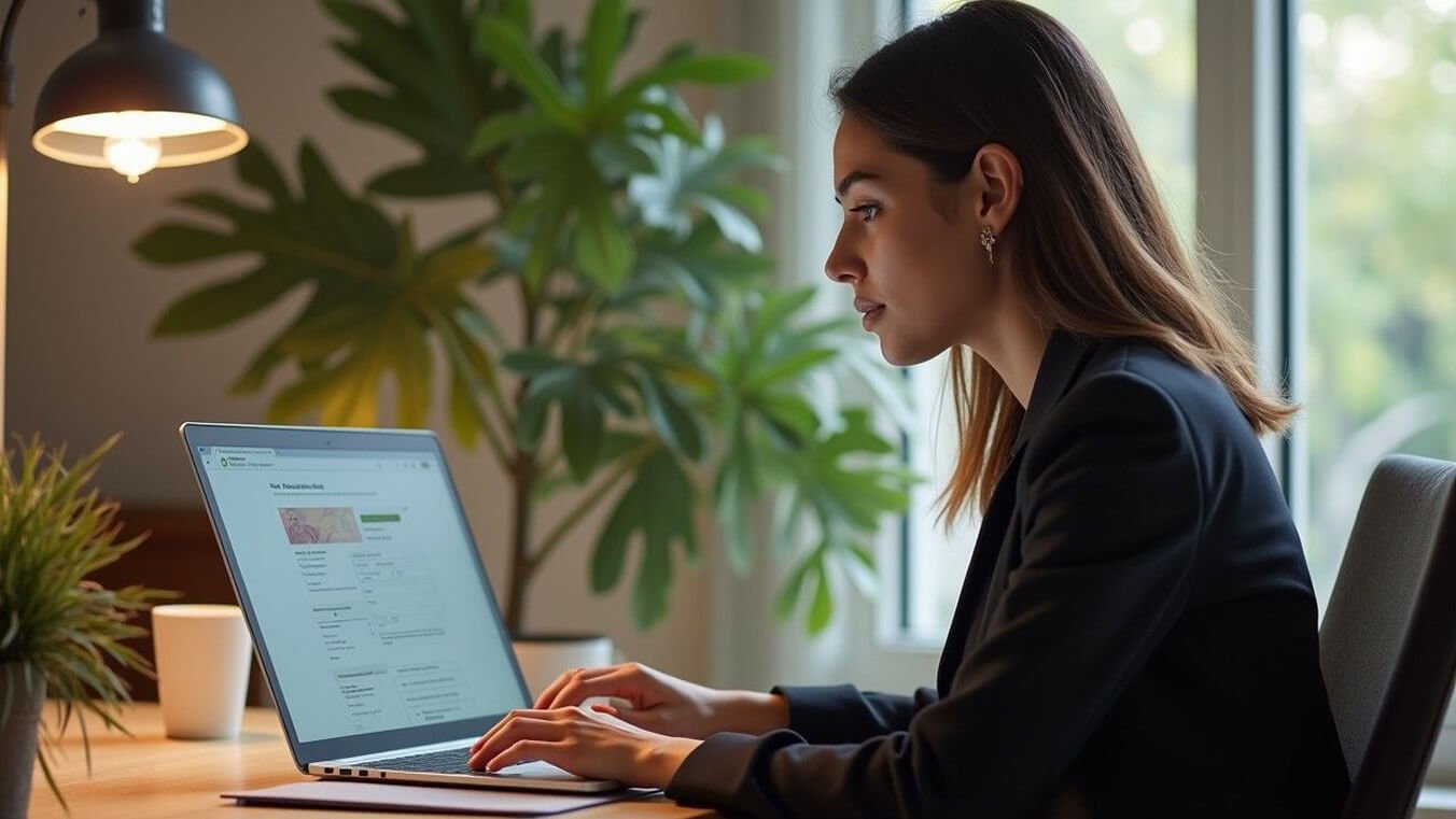 Female veteran accessing DVA employment support programs through MyService online portal.