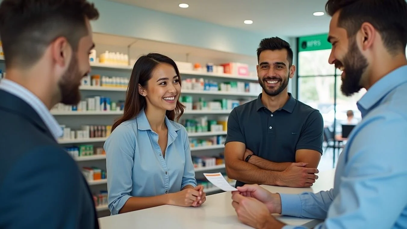 Young veterans accessing prescription benefits at Australian pharmacies using DVA healthcare cards.artwork