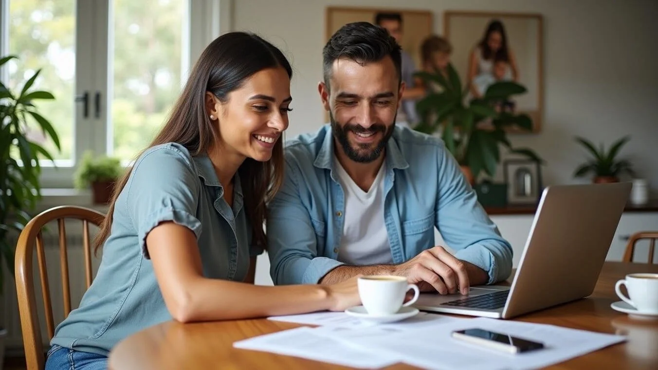 Young veteran couple applying for DVA healthcare card through MyService digital platform.artwork