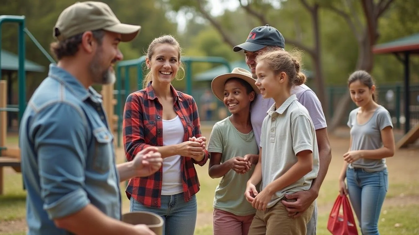 Australian veteran families connecting at a community gathering, showing peer support networks. artwork