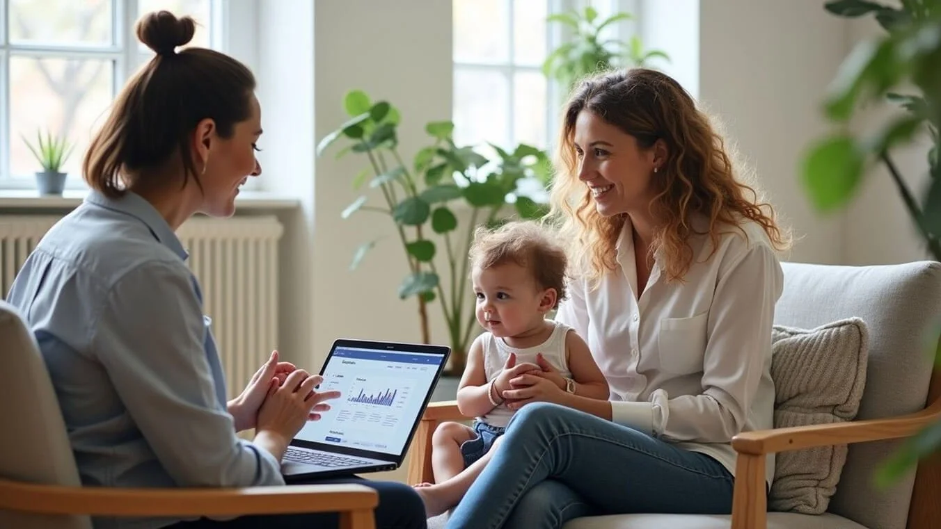 Veteran mother accessing family counselling services at an Australian healthcare clinic for mental health support. artwork