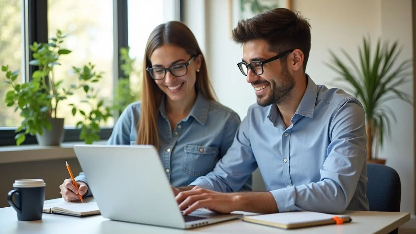 Young veteran planning career transition at home office desk with laptop.