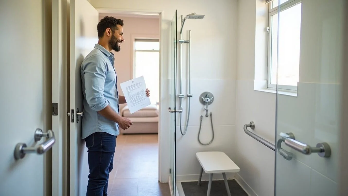 Accessible bathroom modifications installed through the DVA RAP program in an Australian veteran's home.