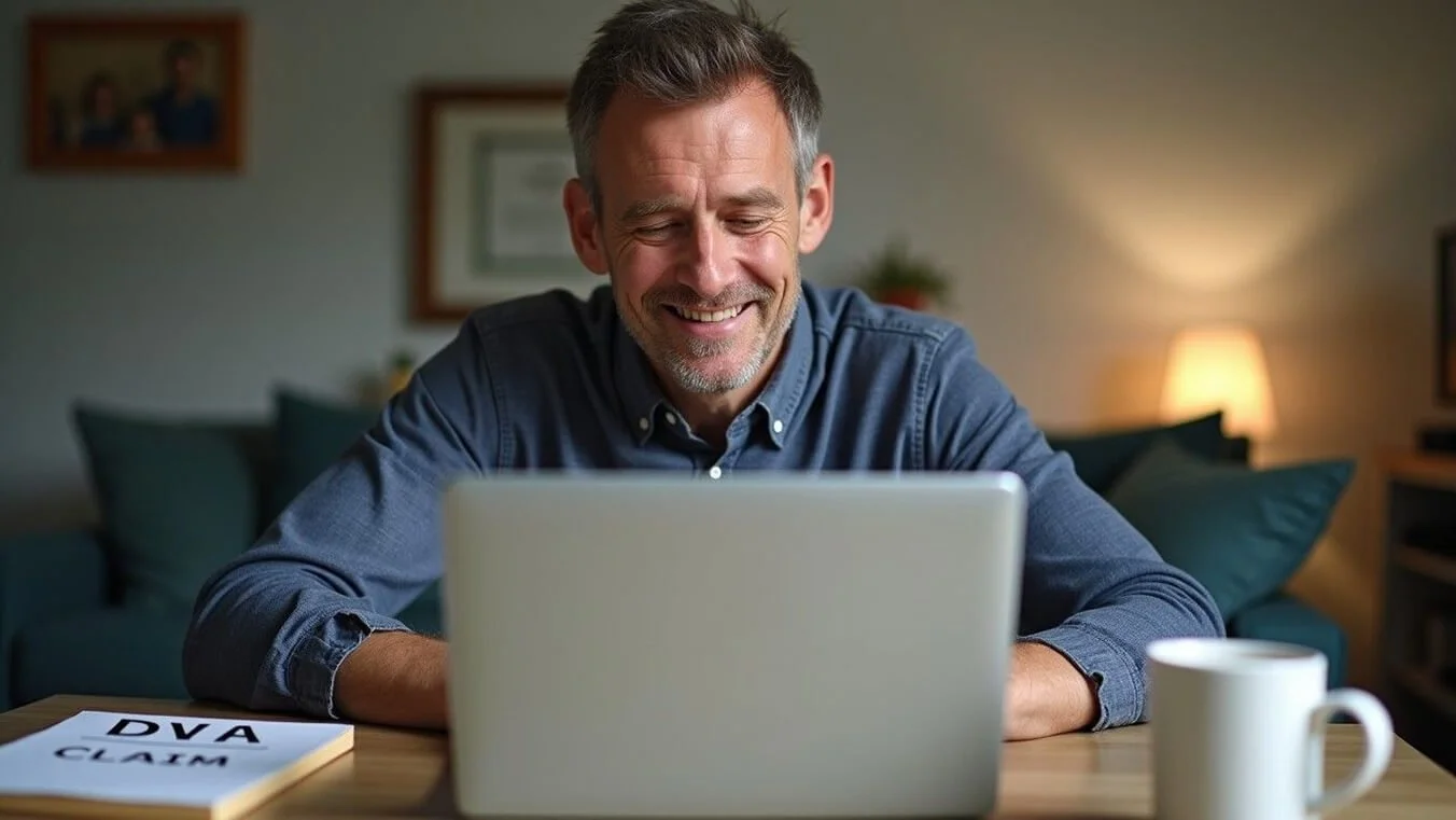 Veteran using online resources to access local DVA support and submit a claim.