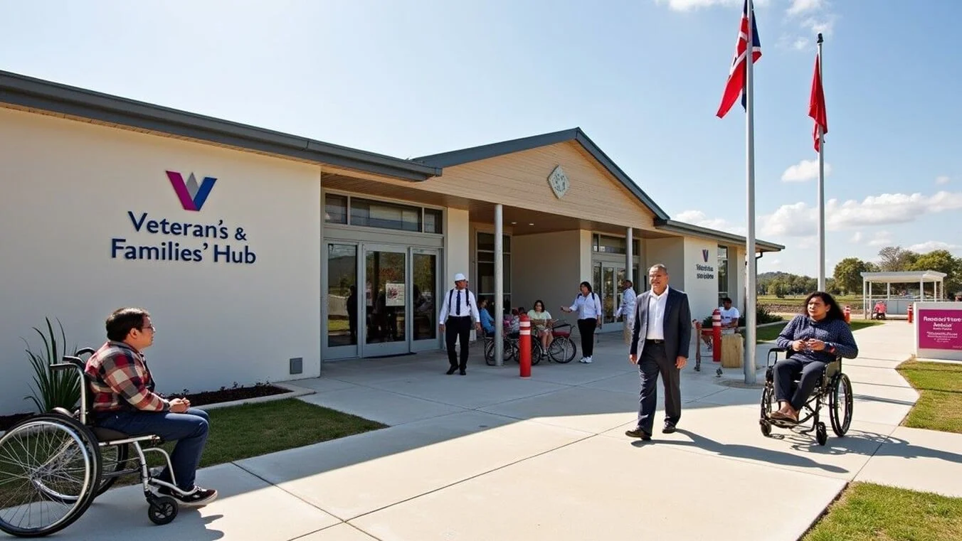 Veterans and family members arriving at a Veterans’ and Families’ Hub in Australia.