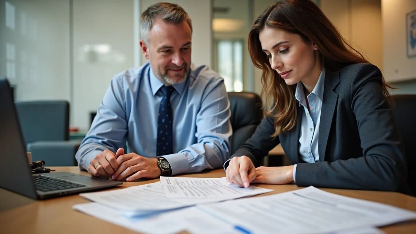 DVA claims specialist working with a younger veteran to organise documentation for their claim application.