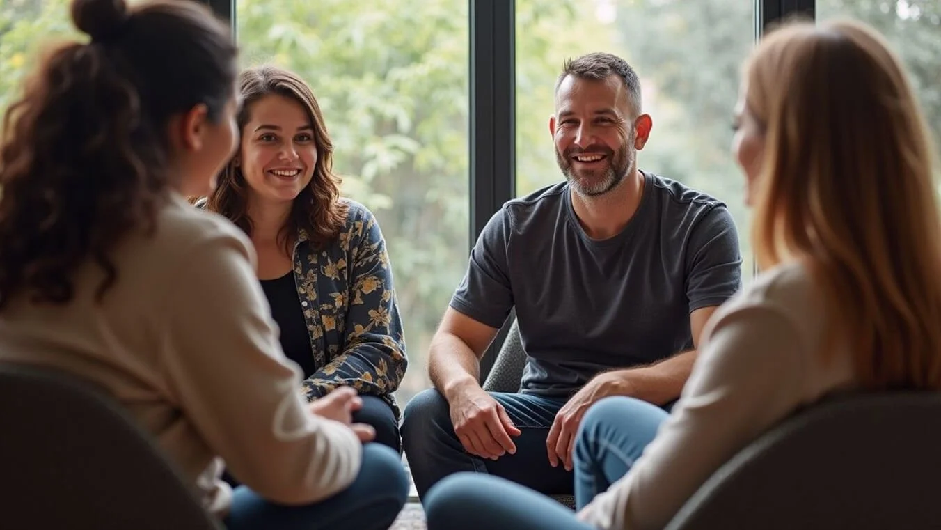 Younger veterans participating in a peer support group session as part of their rehabilitation program.