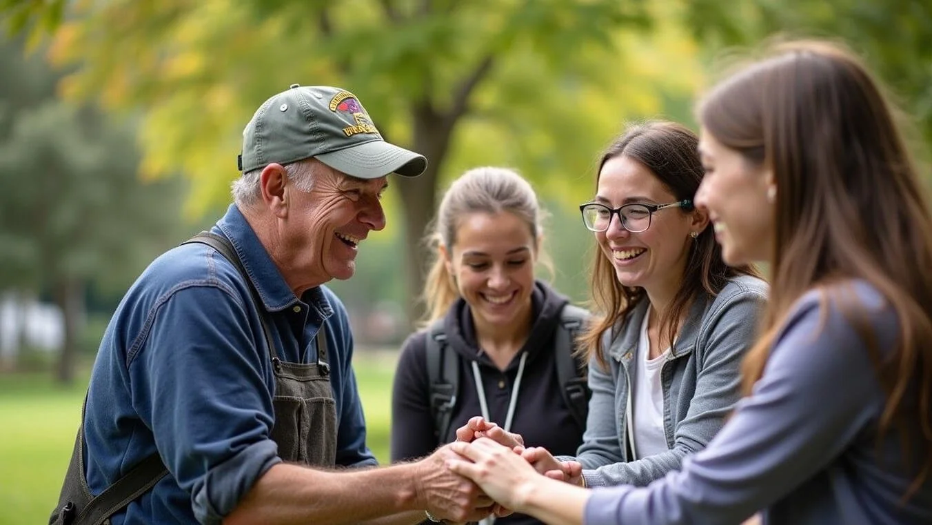 Veterans and young people in a team-building exercise outdoors