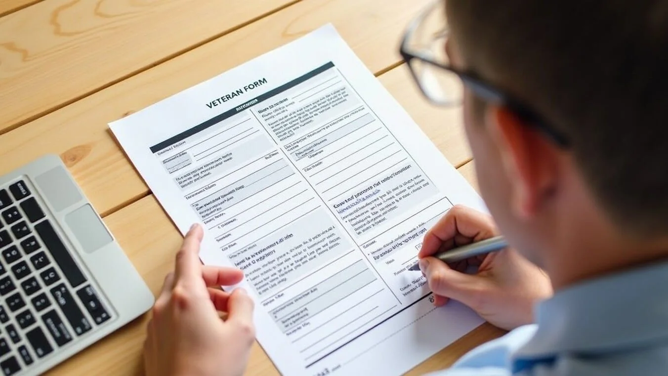 Close-up of a DVA claim form with important sections filled out.