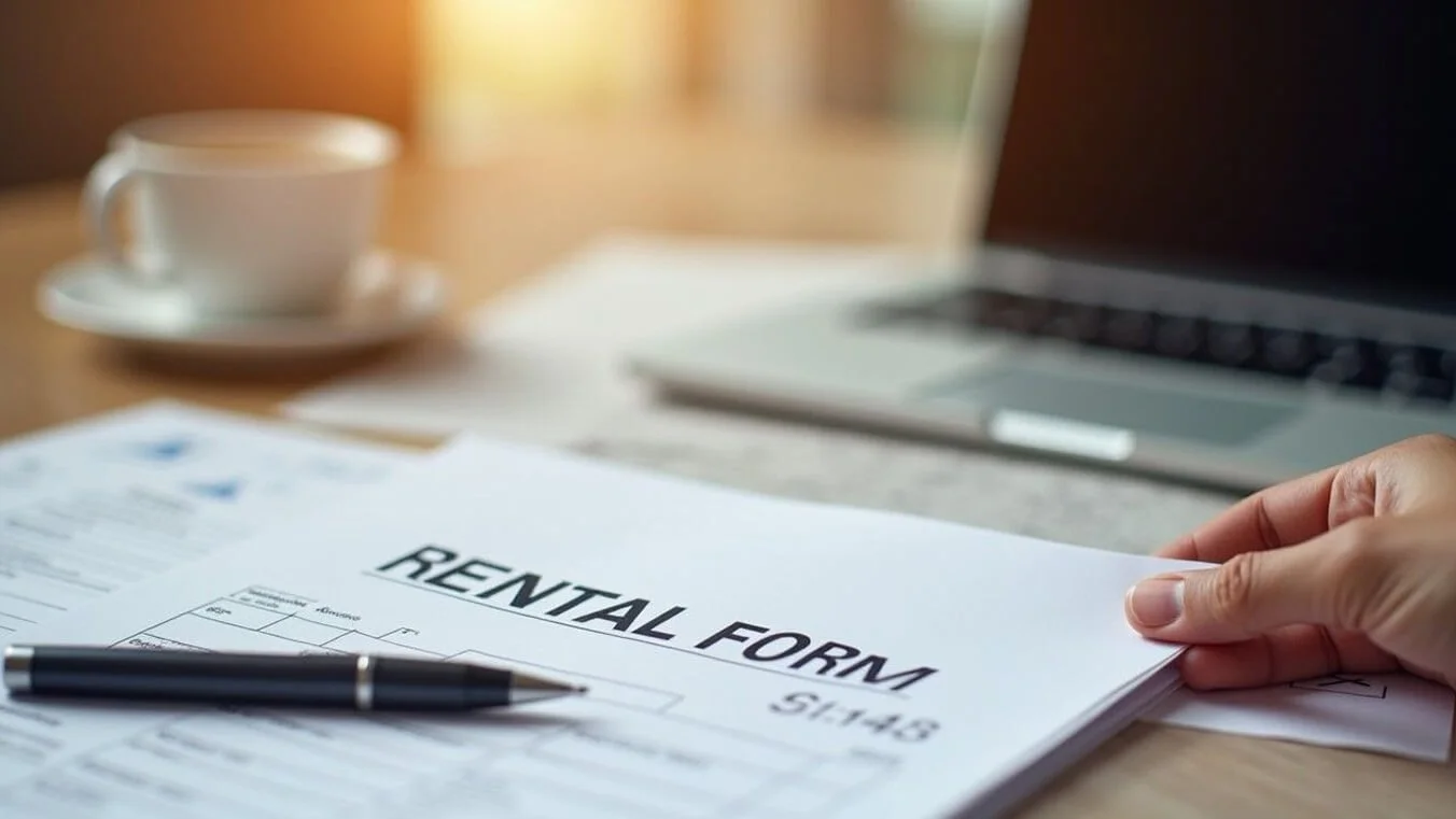 Rental paperwork and DVA forms for rent assistance application.