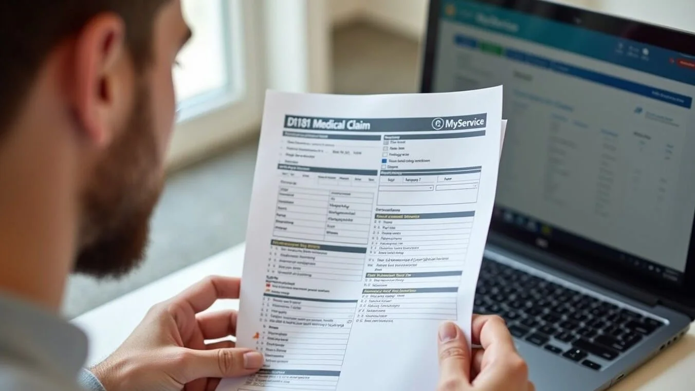 A veteran reviewing the D1181 form and checklist before submitting a DVA medical expense claim.