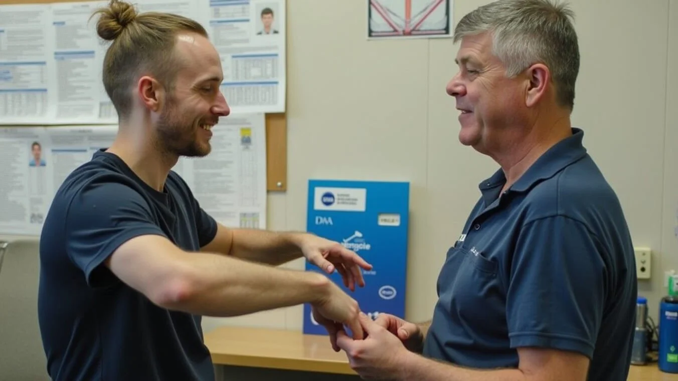 Veteran participating in DVA-supported physiotherapy as part of their rehabilitation program.