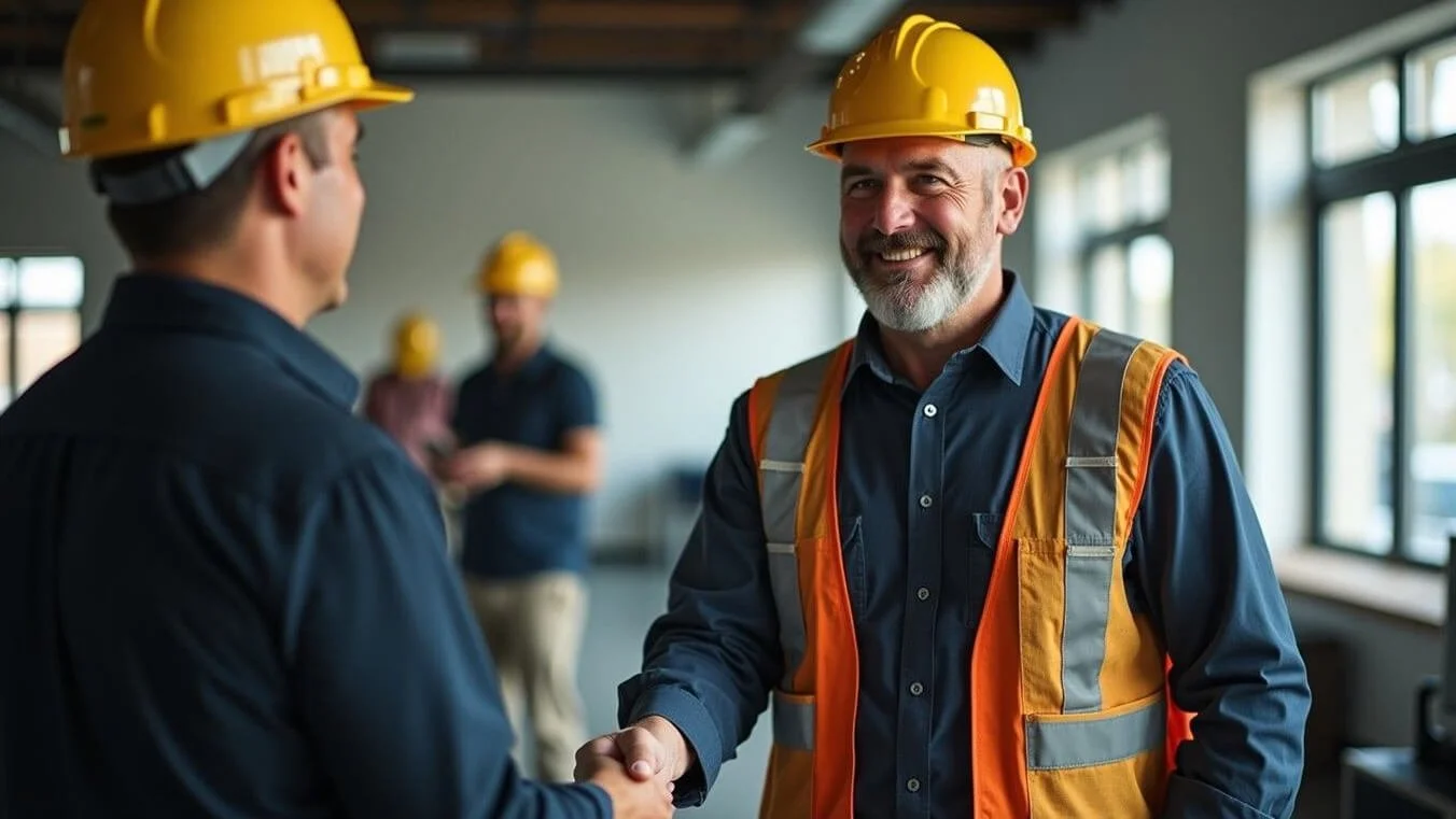 A former ADF member shakes hands with an employer after completing a job training program, symbolising a successful transition to civilian work.
