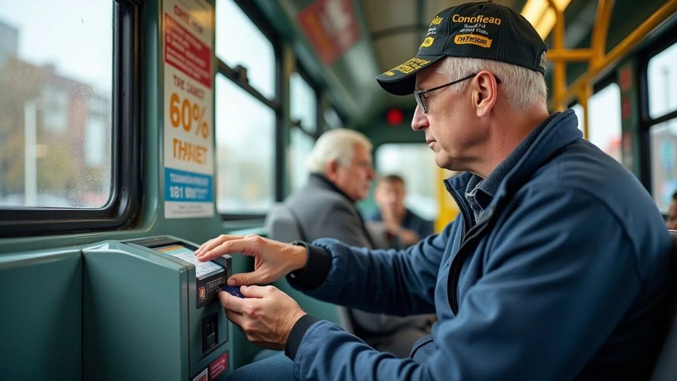 Australian veteran using a concession card on public transport to receive discounted travel.