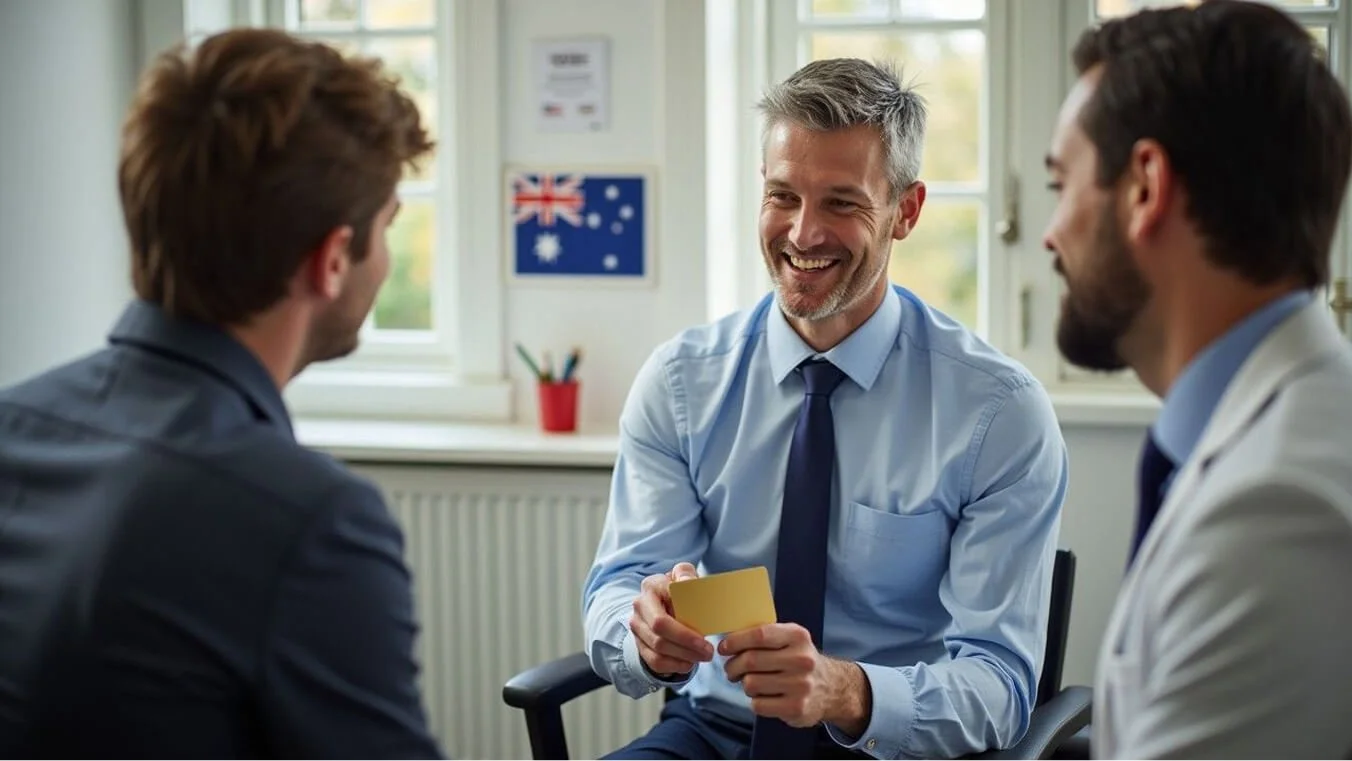 A veteran discusses a DVA-funded psychology referral with a GP, holding a Gold Card while receiving guidance on how to access cost-free mental health services.