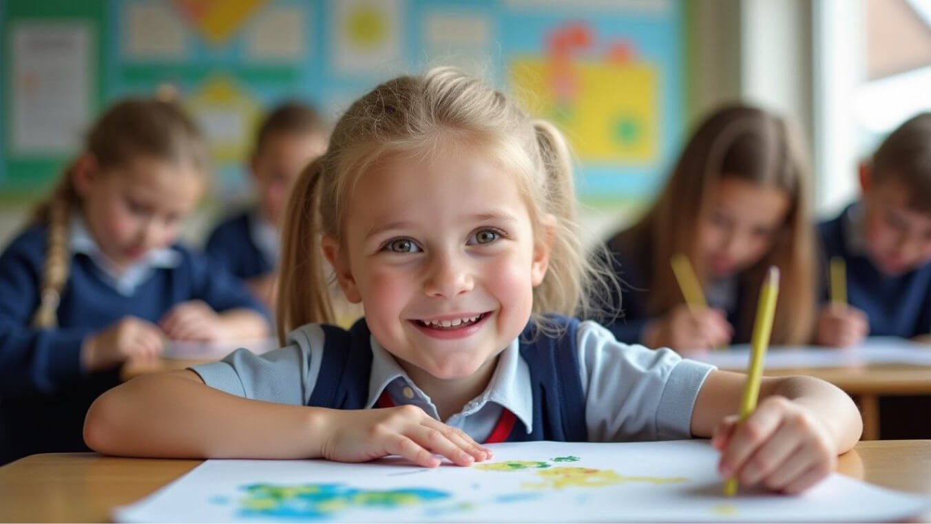 A young child participating in a classroom activity, surrounded by school materials, reflecting the benefits of DVA educational support.