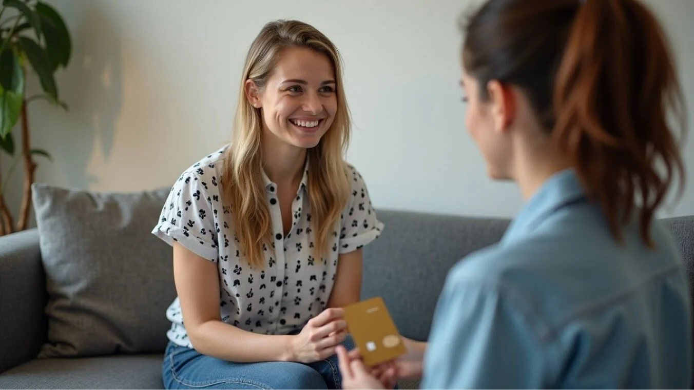 A female Australian veteran in a therapy session discusses mental health services covered by the DVA Gold Card. The psychologist listens attentively in a welcoming office.