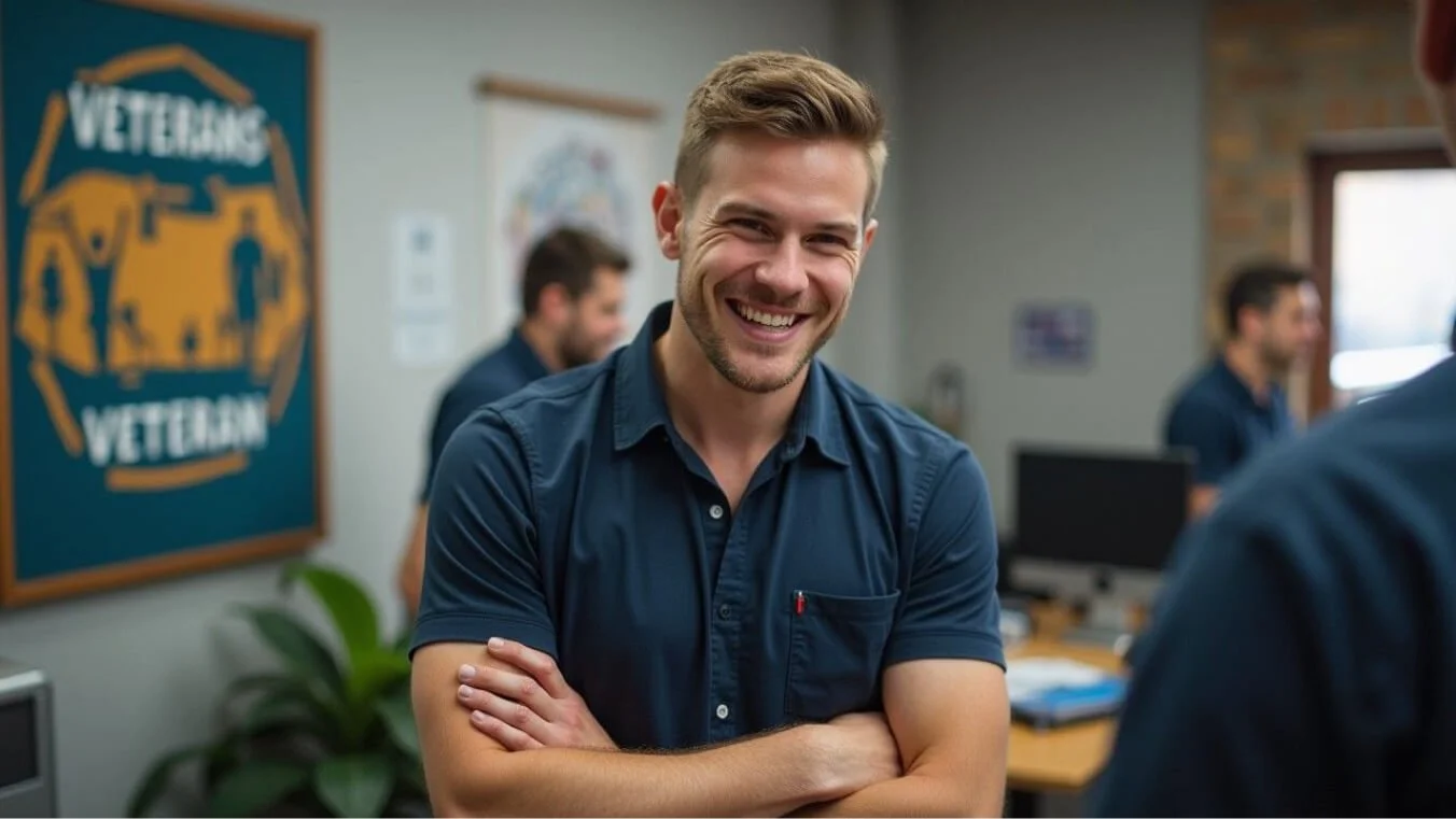 An Australian veteran thriving in their civilian job, supported by DVA employment assistance programs under veterans benefits.