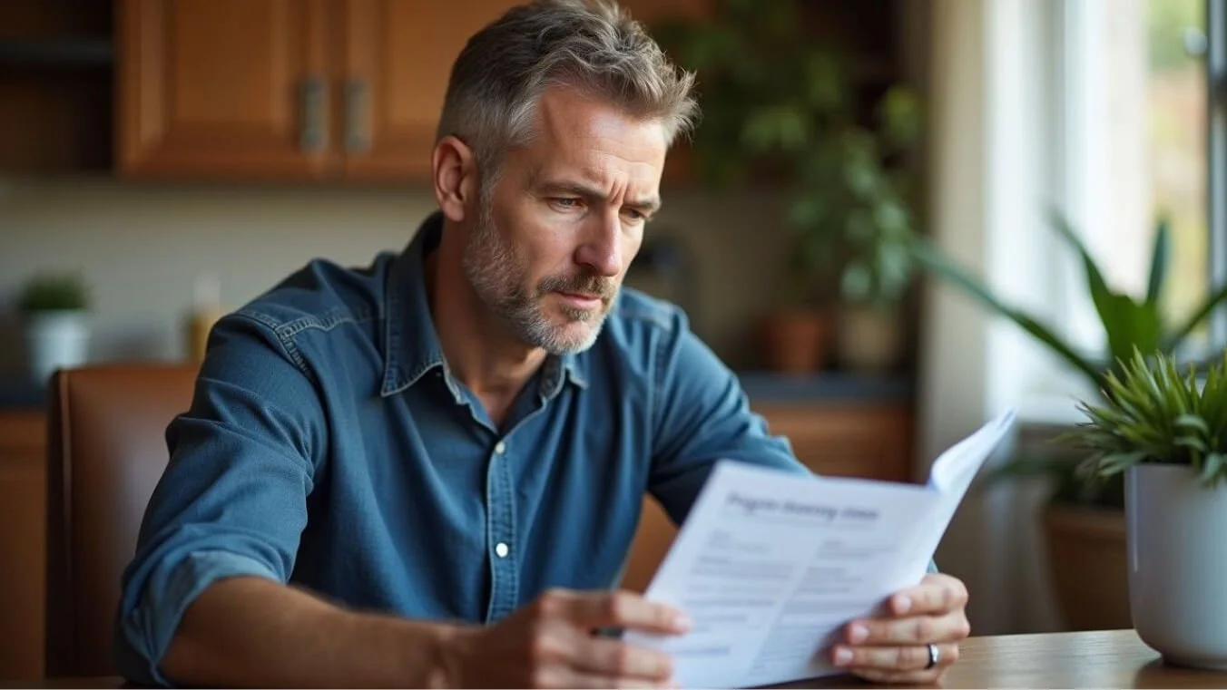 A veteran reading a DVA payout guide in a relaxed home setting.