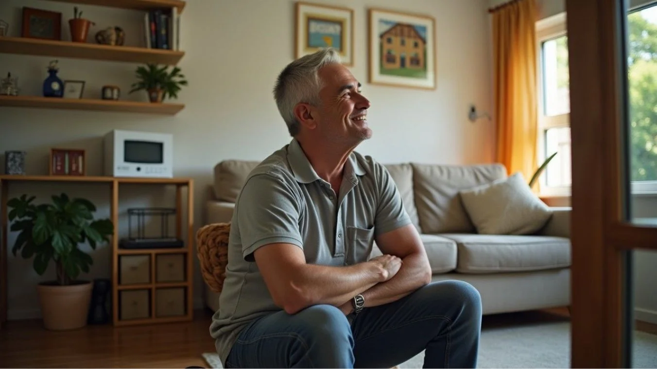 A veteran relaxing in a clean, well-maintained home, reflecting the positive health impact of DVA household services.
