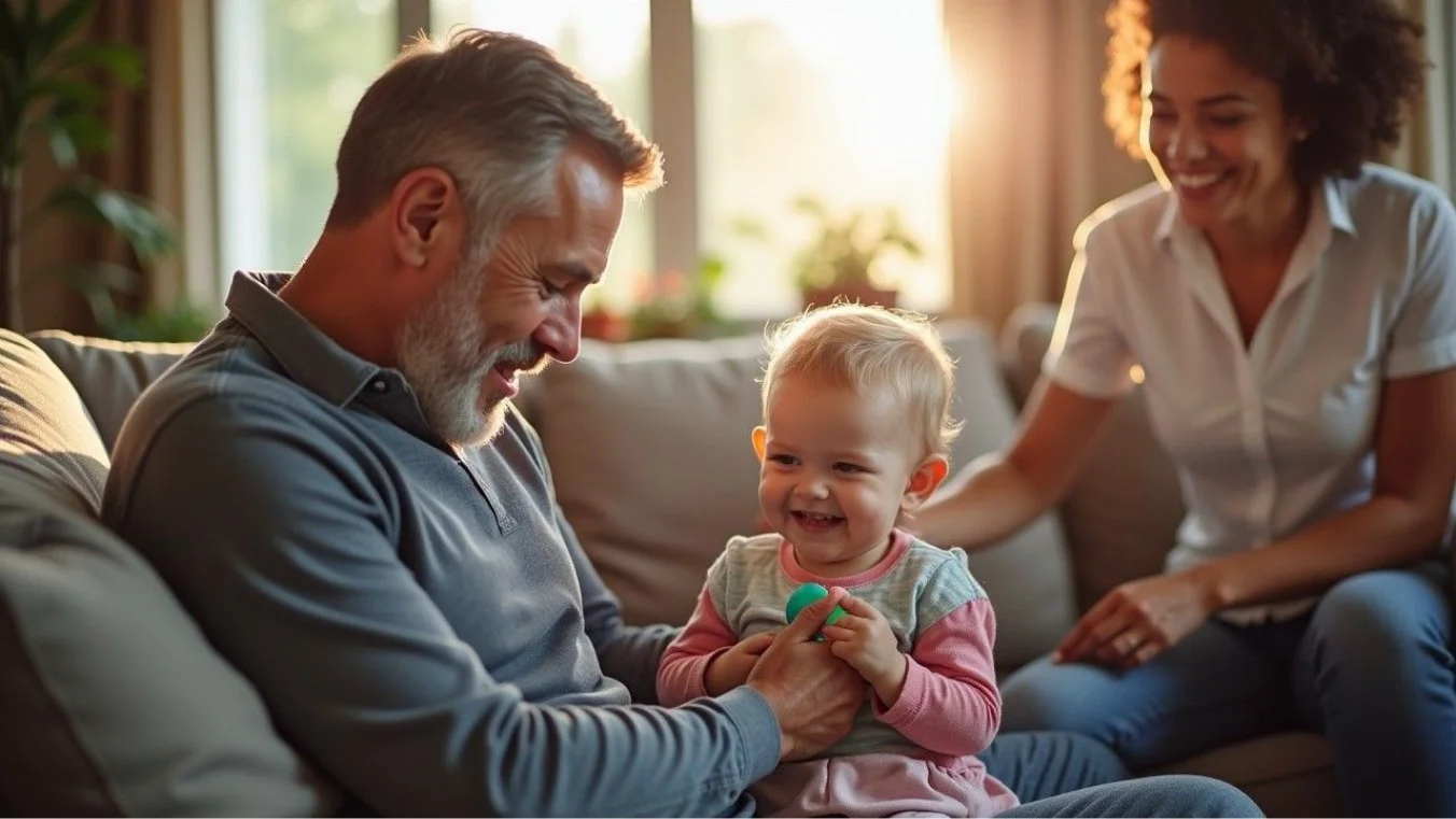 A veteran parent receiving childcare assistance at home, reflecting DVA household services support.