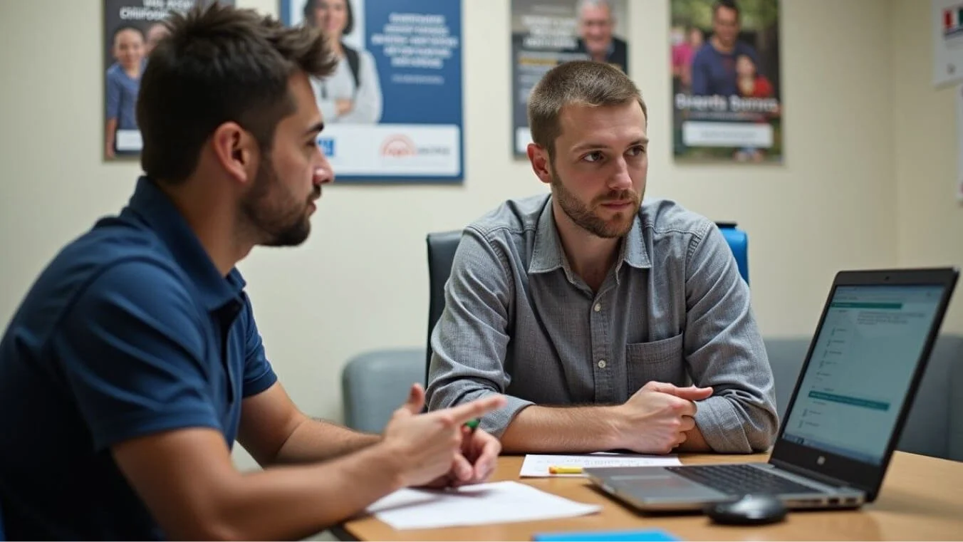 Male veteran meeting with a claims specialist for one-on-one guidance on the DVA claims process.