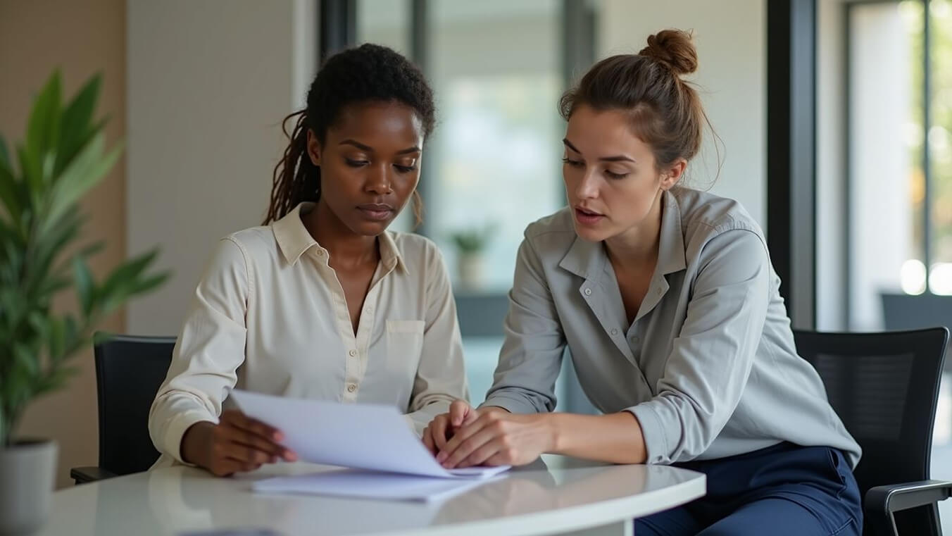 Female veteran meeting with a DVA housing support representative in Australia.