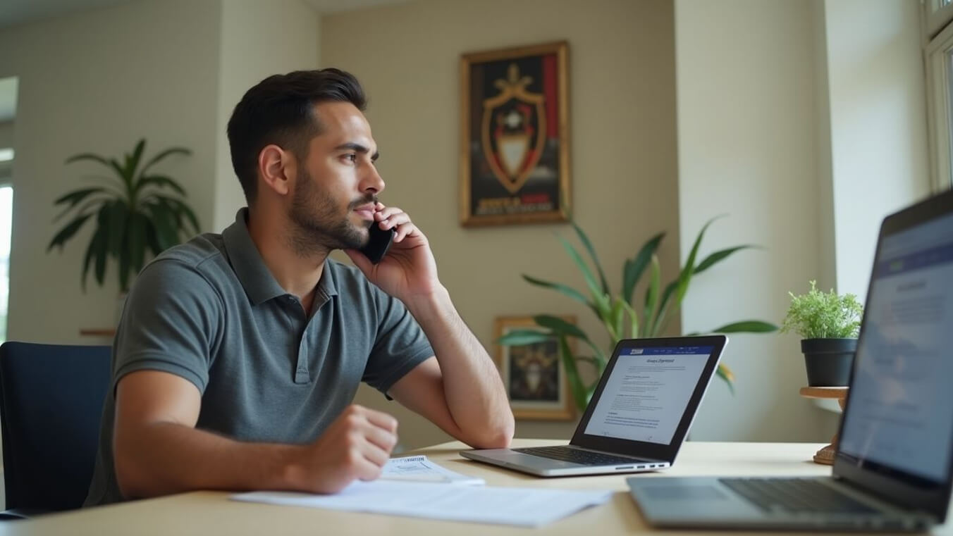 Young Australian veteran making a DVA rent assistance inquiry by phone.