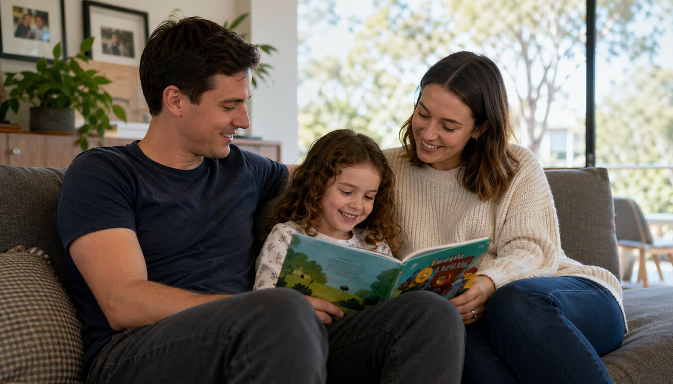 Young Australian veteran family accessing the veterans' family support services program at home.